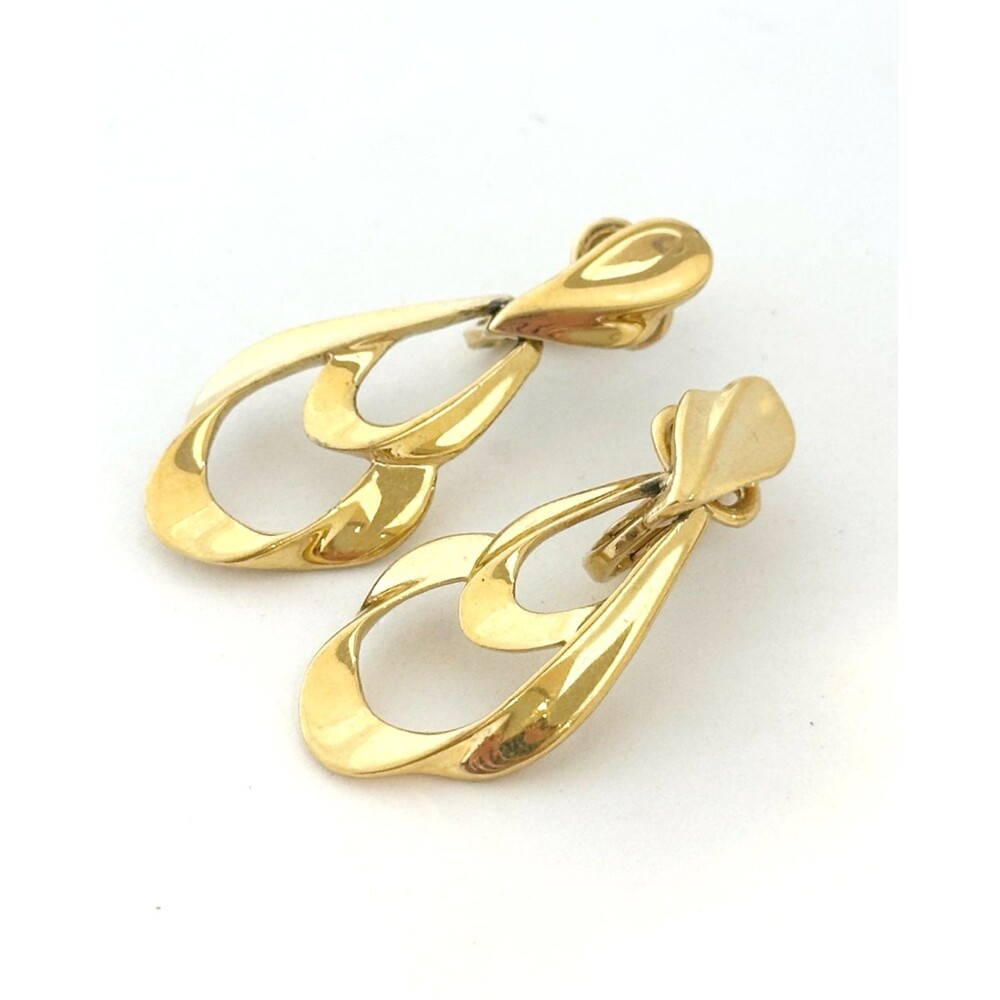 Vintage Napier Gold Tone Abstract Teardrop Dangle Earrings Clip On Modernist